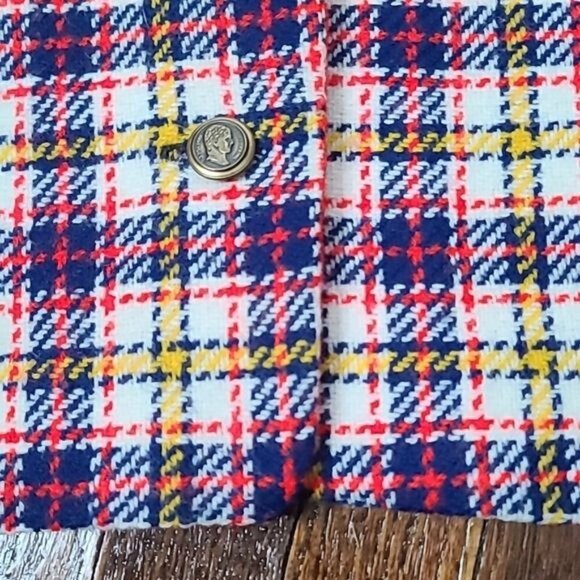 Vintage 50s 60s Handmade Red Blue Yellow Plaid Vest Unisex Napolean Buttons - Picture 12 of 12